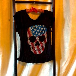 Clas-sic Black Skull Tee Shirt - Size XS - Sequin Skull